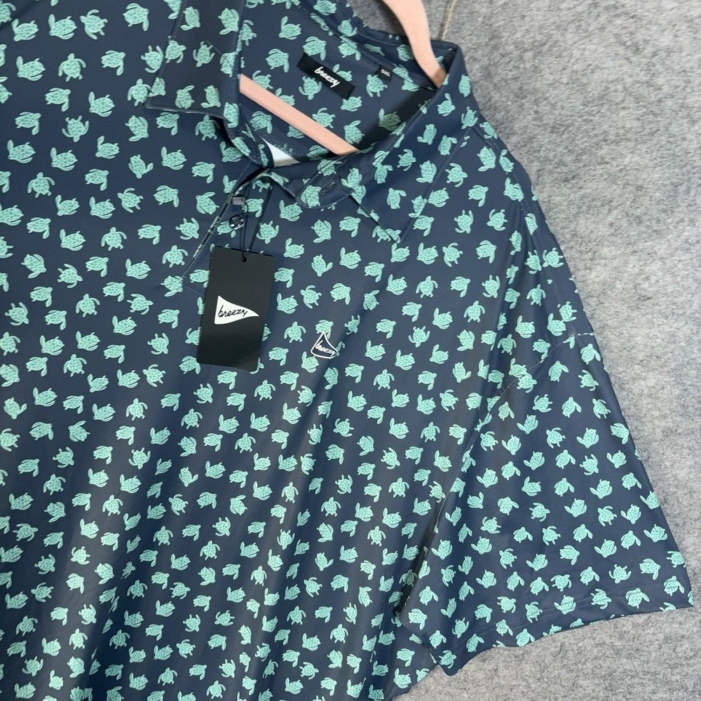 BREEZY Golf Polo Shirt Men Sz 5XL Blue Tortoise AOP Logo Performance Stretch NWT